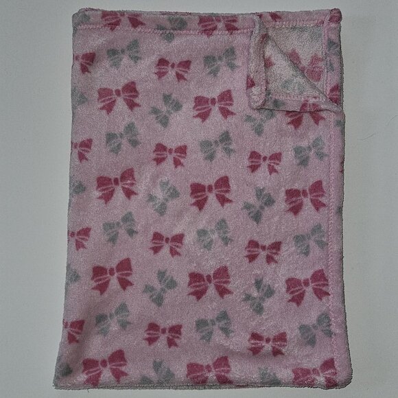 Baby Gear Pink Gray Bows Fleece Baby Blanket 30" x 40" - Picture 1 of 5
